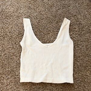 Elegant Cream Ribbed V-Neck Crop Top